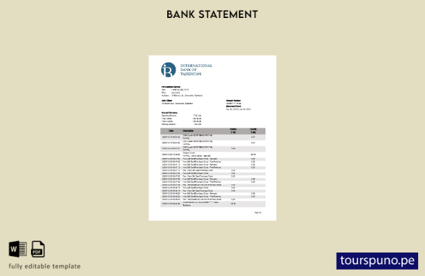 listo para imprimir plantilla de word   extracto bancario ITB de Tayikistán